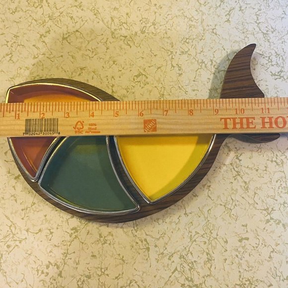 Vintage 1970s Gailstyn Sutton Wood Melamine Rainbow Fish Relish Server - Picture 6 of 6